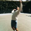 tennis-serve-model TENNIS ZIP HOODIE CREAM - ALWAYS PUSHING HARDER