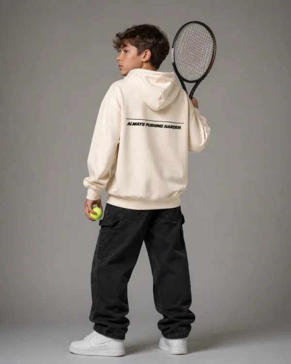 TENNIS ZIP HOODIE CREAM - ALWAYS PUSHING HARDER