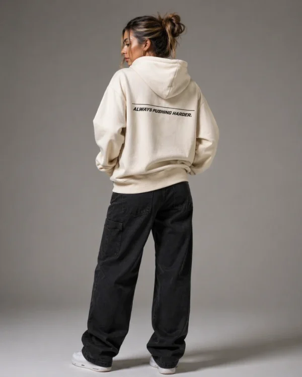 TENNIS ZIP HOODIE CREAM - ALWAYS PUSHING HARDER