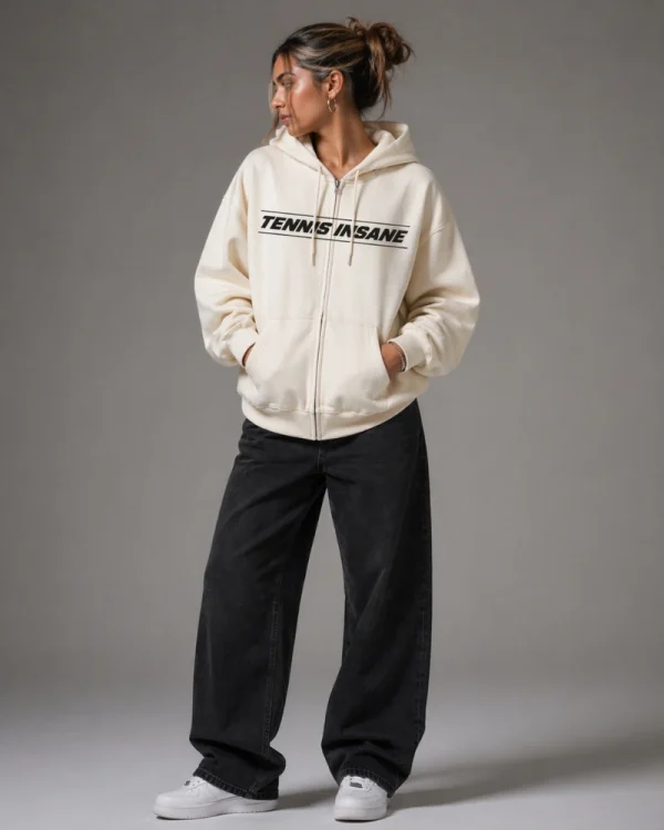 TENNIS ZIP HOODIE CREAM - ALWAYS PUSHING HARDER