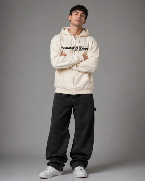 TENNIS ZIP HOODIE CREAM - ALWAYS PUSHING HARDER