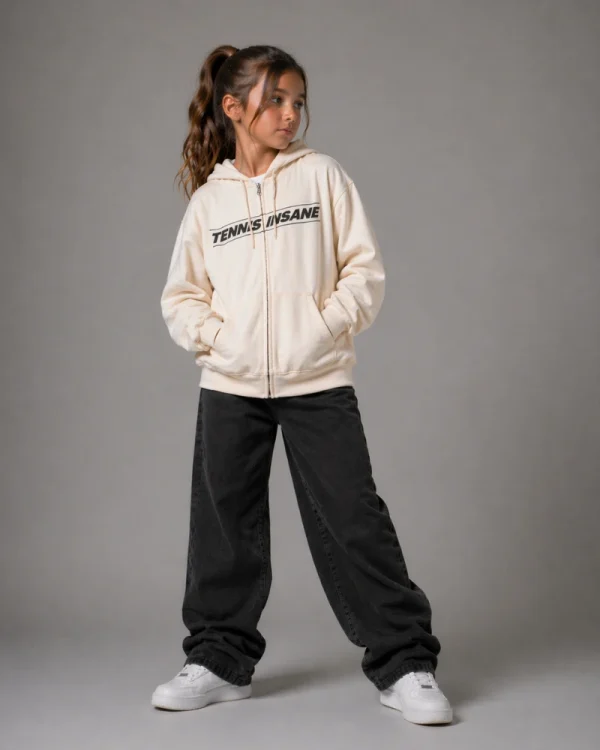 TENNIS ZIP HOODIE CREAM - ALWAYS PUSHING HARDER